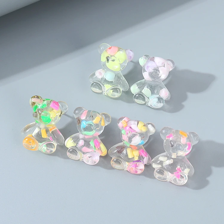 

New Design Super Cute Colorful Spun Sugar Resin Bear Earrings Rainbow Color Gummy Bear Stud Earrings For Girls Kids