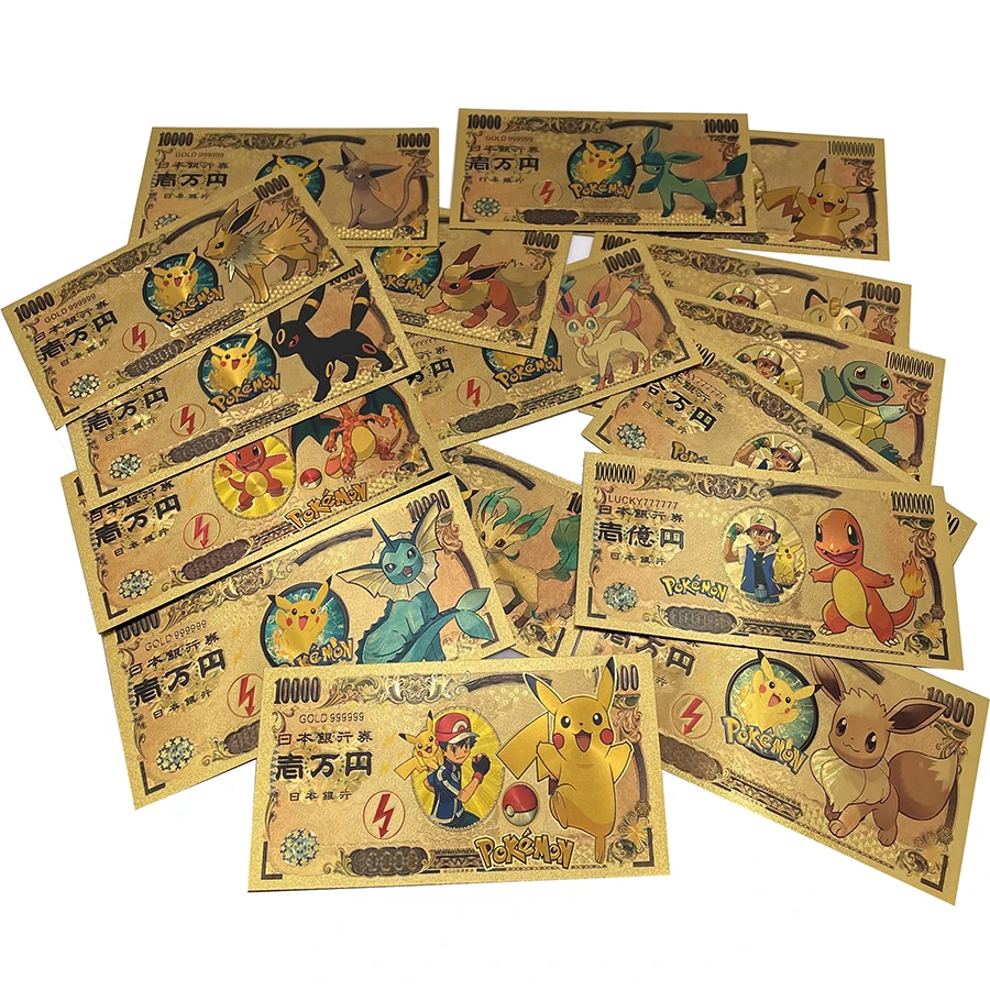 

16 Designs Cute Animals Pokemen Pikachu Ticket Gold Souvenir Banknote Japan Anime Pocket Monsters Gifts and Collection Cards