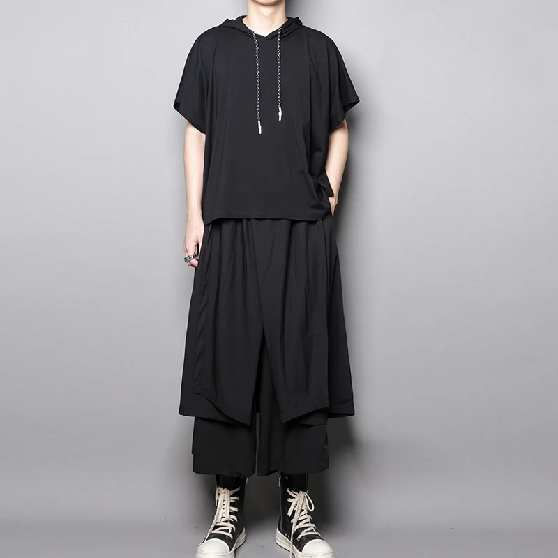 

Original personality design dark style hair stylist men and women casual skirt pants two-piece nine-point pants