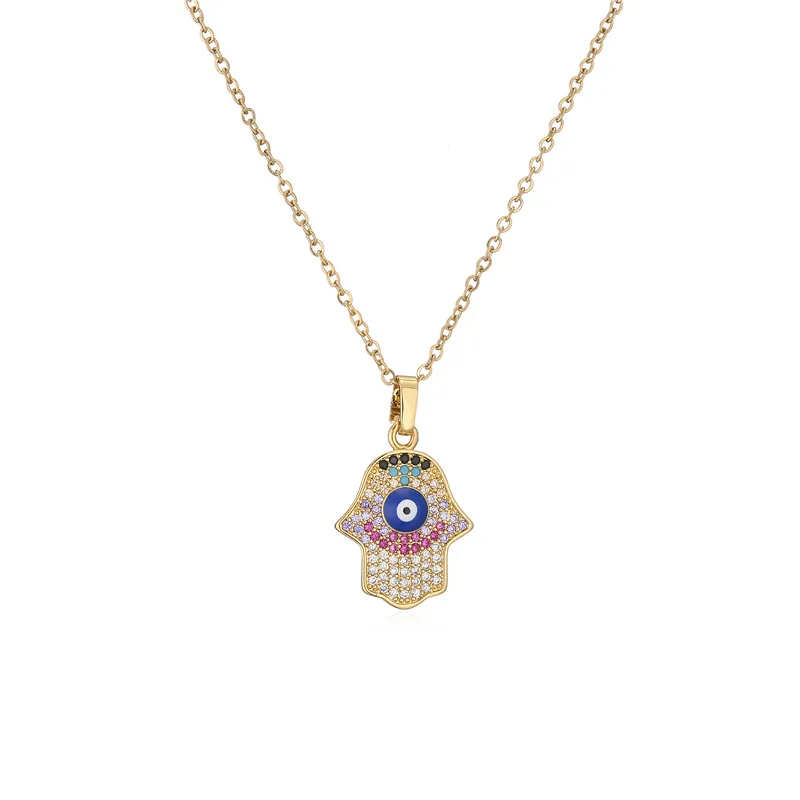 

Best Selling Real Gold Plated Micro Pave CZ Evil Eyes Necklaces Colorful Cubic Zircon Turkish Blue Eye Necklace