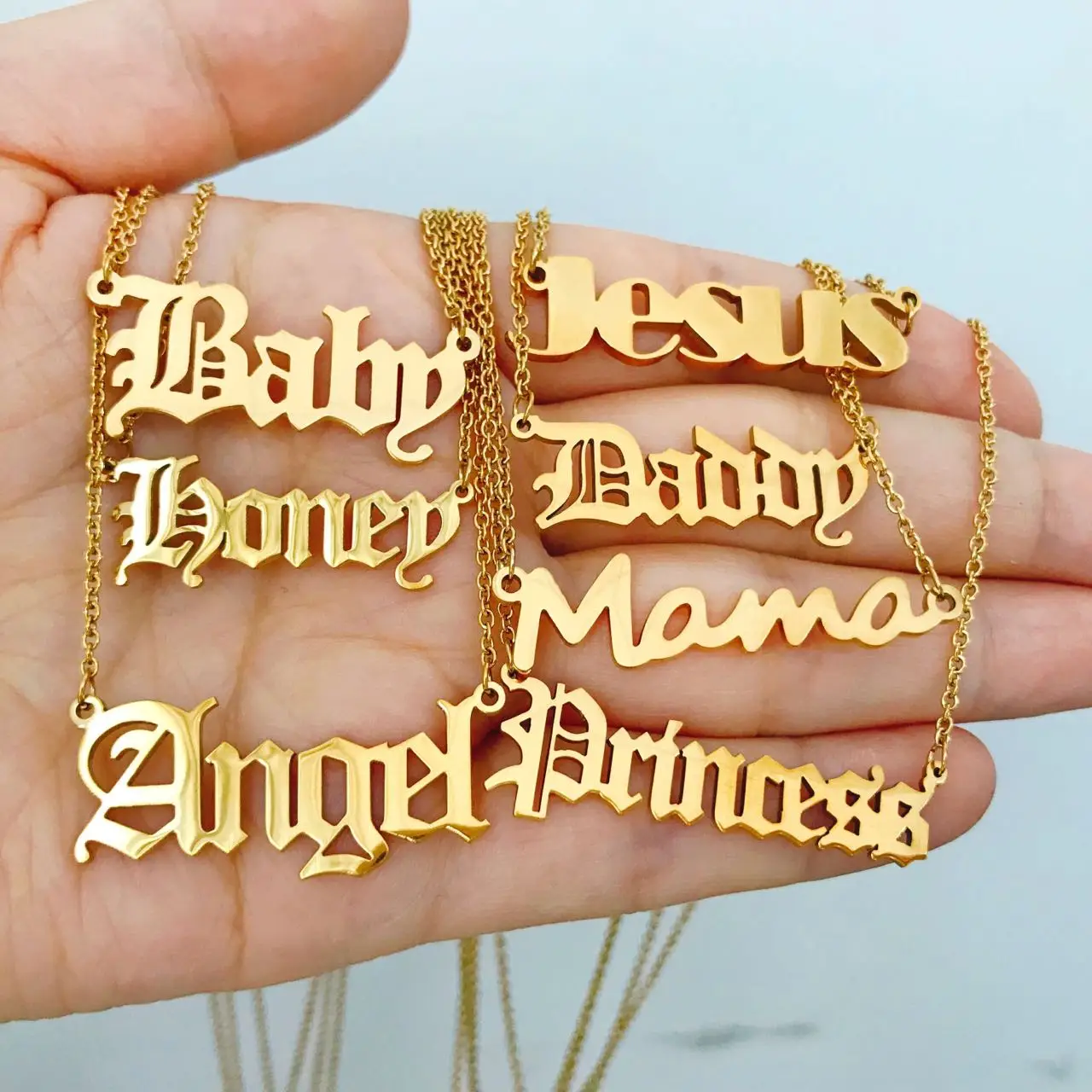 

24k Gold Plated Stainless Steel Women Custom Jewelry Old English Letter Personalized Princess Angel Babygirl Brat Chain Necklace, Picture