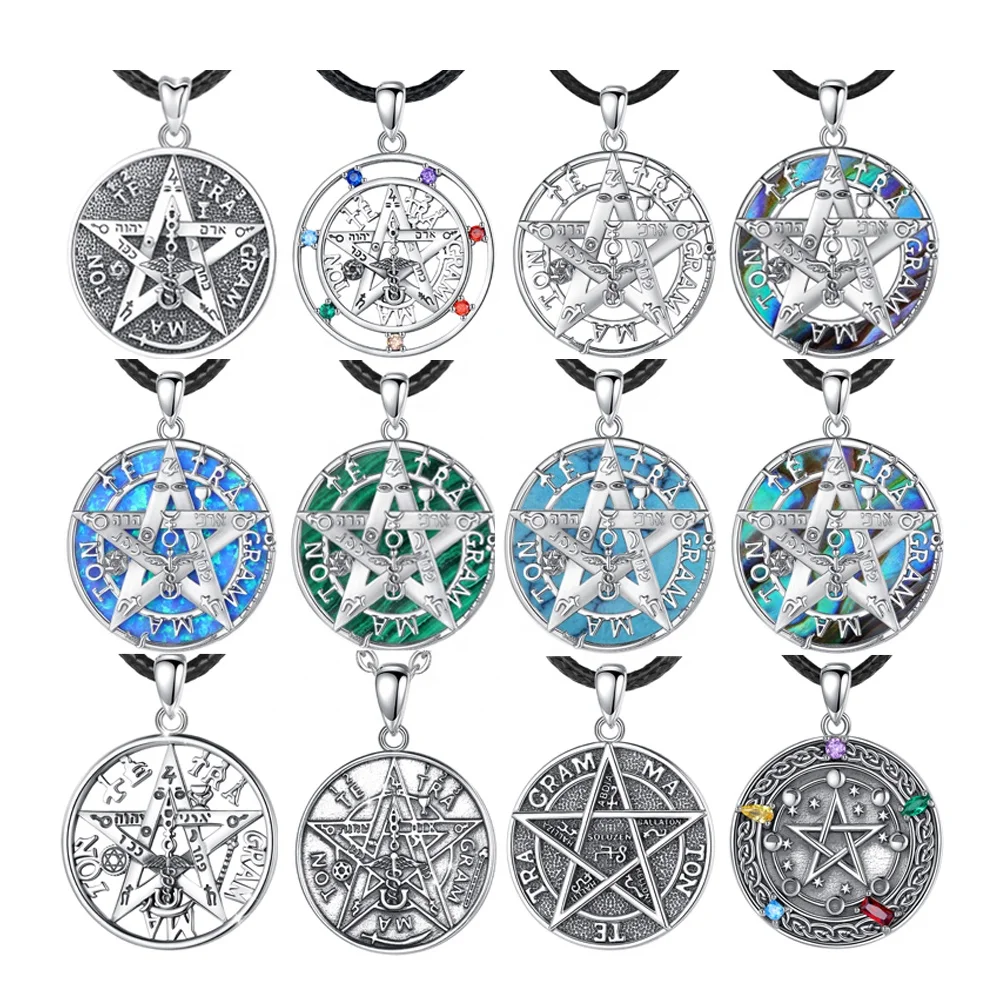 

Mens Jewelry Tetragrammaton Pentagram Element 925 Sterling Silver Pendant Necklaces for Men