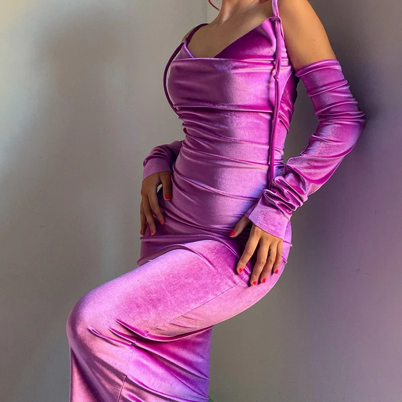 

B50781A Velvet maxi dress women sexy long sleeve fall dress for ladies, Shown