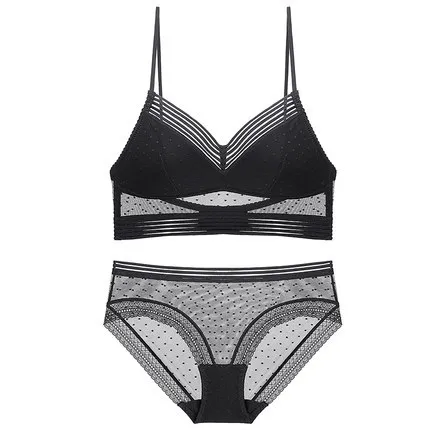 

Sexy Lingerie Lace 3/4 Cup Bra Sets For Women Wireless Thin Breathable Comfortable Underwear Solid Color Lingerie Bralette Set, Customized
