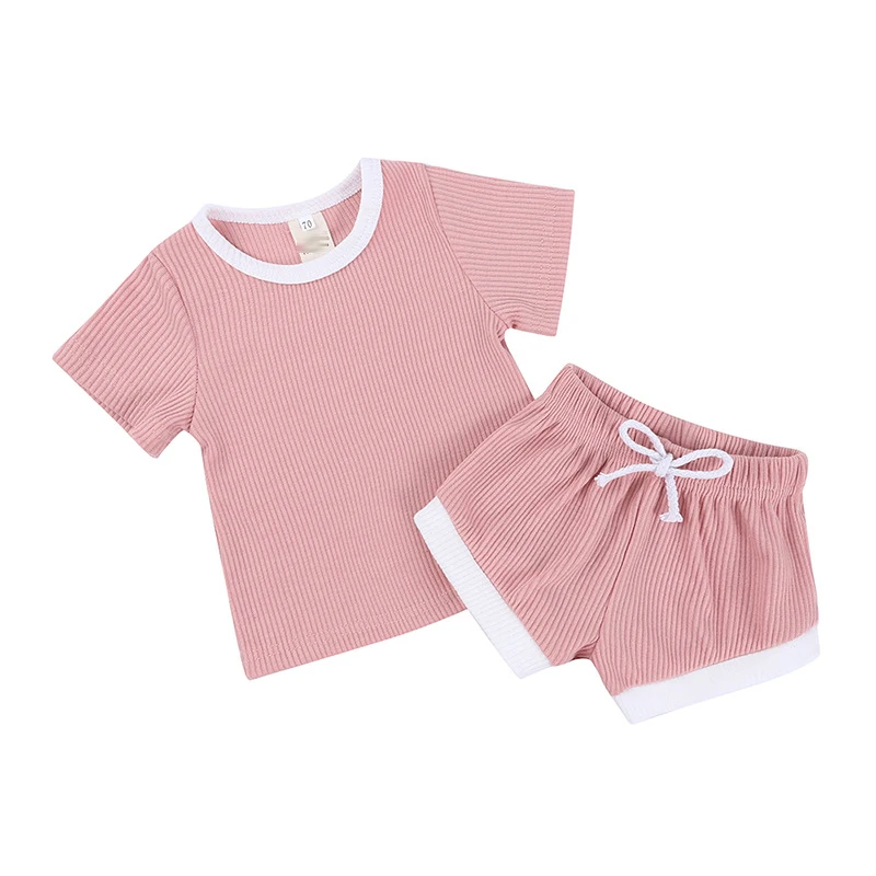 

2021 Newborn Baby sets Boys Girls Knitted Tops T-shirt Shorts Outfits Clothes Summer Kids Casual Clothes Free Drop Shipping B1, As photo