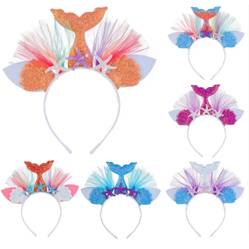 

Princess mermaid gauze fish tail headband glitter headband for kids