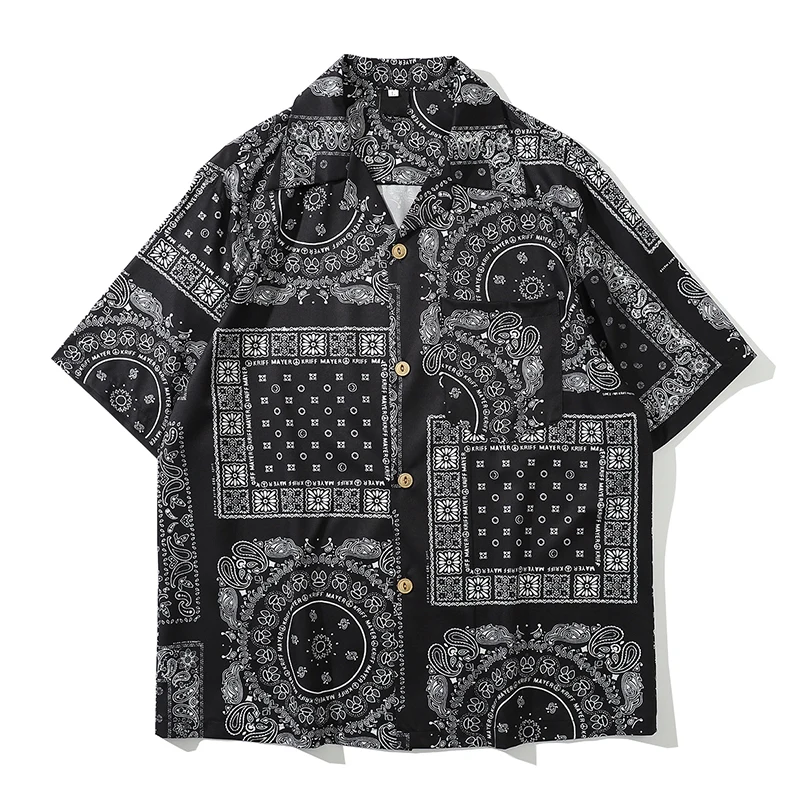 

New Single Breasted Floral Casual Shirts Turn-Down Collar High Street Poplin Shirt, Custom color