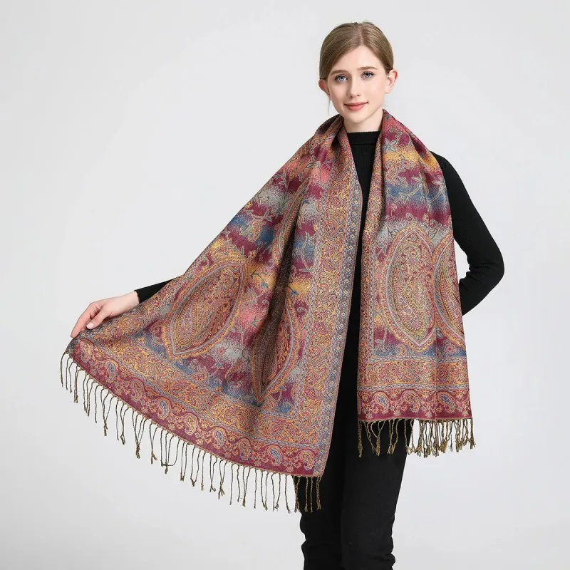 Soft Elegant Luxury Paisley Pattern Woven Jacquard Pashmina Shawl