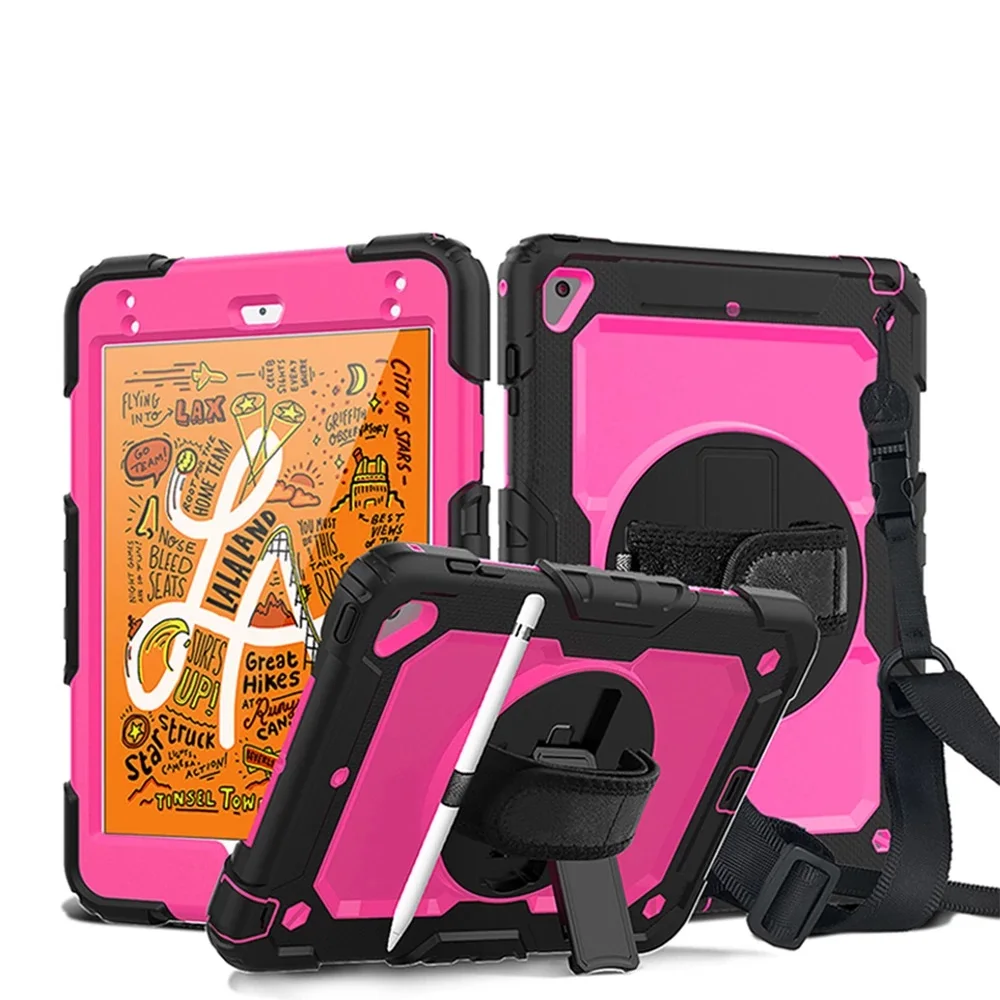 

For iPad 2019 Mini Case 7.9 inch Cover For iPad Mini 4 Mini 5 Cover Anti-Fall Case Rotate Hand Strap Shoulder Strap