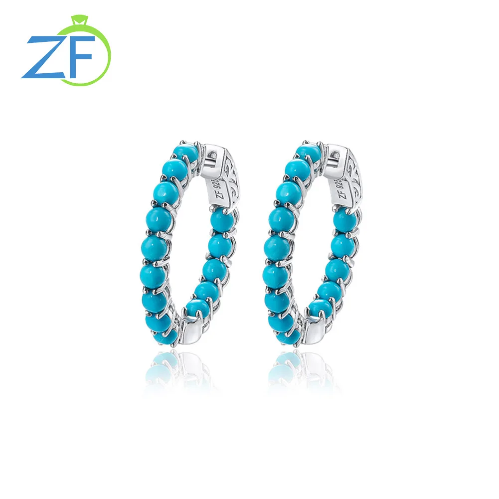 

High Grade Natural green Turquoise gem fashion jewelry women 925 Sterling Silver hoop Earrings