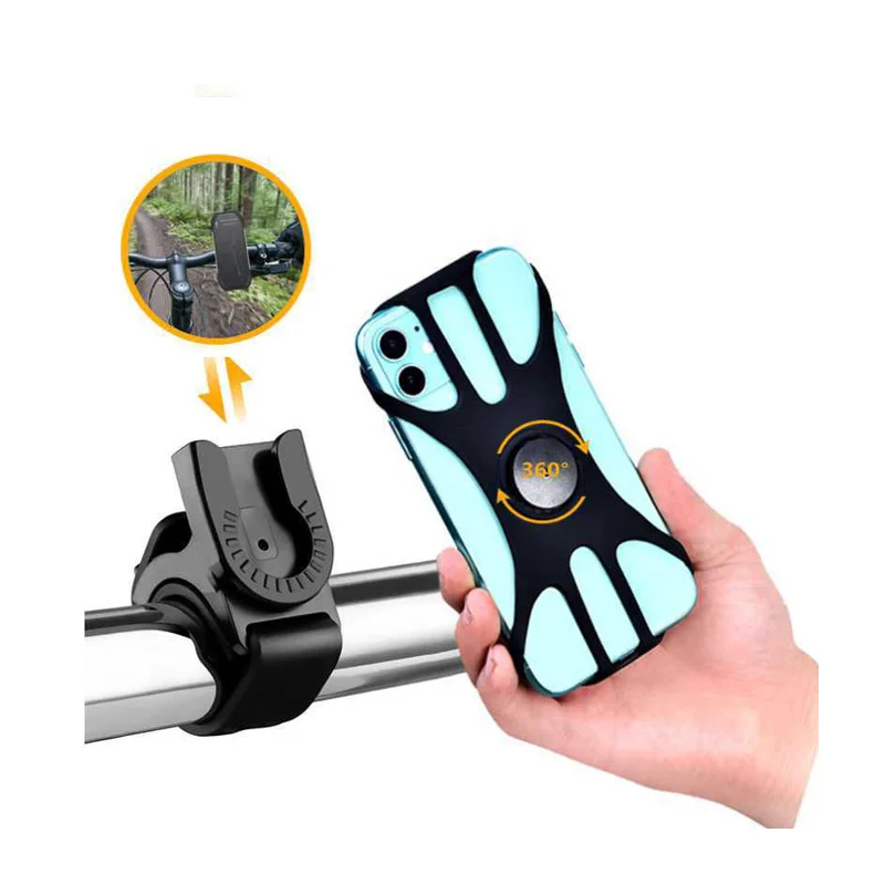 

360 Degree Rotation Bicycle Phone Stand Portable Telephone Holder Universal Silicone Phone Holder for Bike, Black