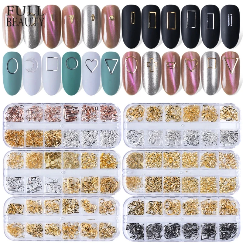 

12 Grids 3D Hollow Nail Metal Frame Oval Star Shell Studs DIY Decorations Nails Gold Silver Manicure Nail Ornament Jewelry