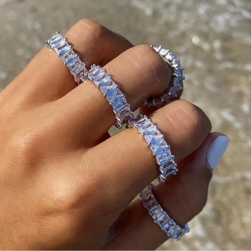 

Iced out hip hop jewelry rectangle diamond finger rings jewelry for women