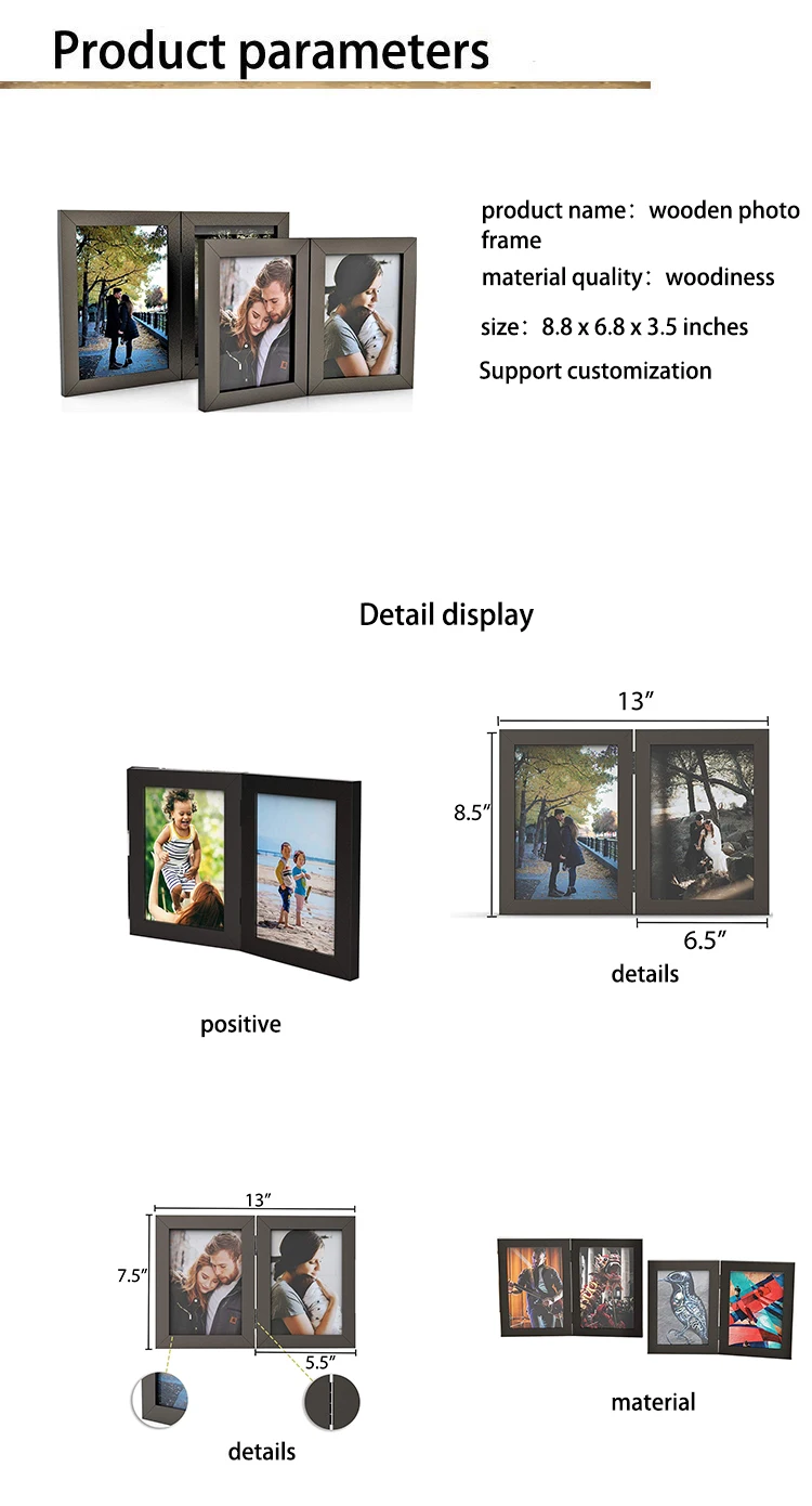 Handmade 2pack Double Wood Hinged Picture Frames Double Photo Frame For