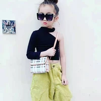 

Fashion Kids Girl Clothes Long Sleeve Black Modal cotton Off the Shoulder Bottoming Shirt Stylish Girl T-shirt Top for 3-8T