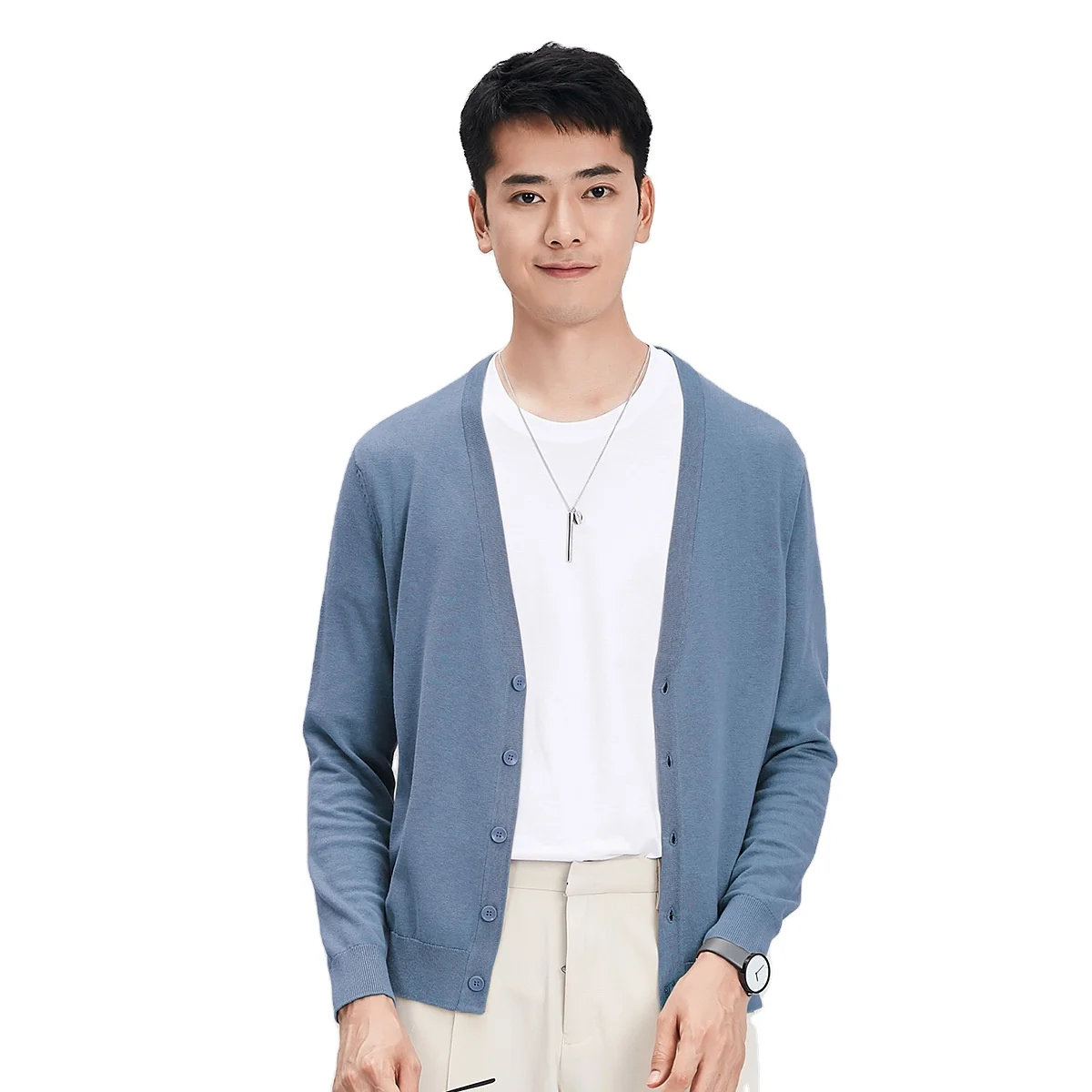 

Men Casual Knitted Cardigan Vintage Slim Fit Blue Oversized Sweater Boys Long Sleeve Top V-neck Button Sweaters Knitwear 3xl 4xl