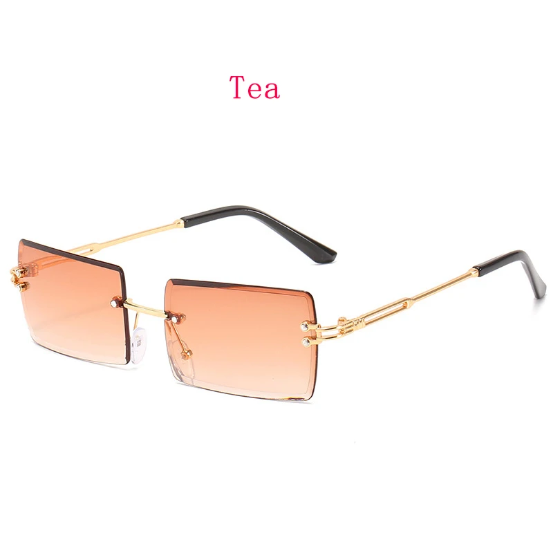 

Super Hot Eyewear Fashion 2021 Retro Vintage Men Women Tinted Small Rectangle Rimless Sunglasses