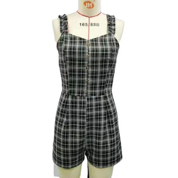 

Wholesale Short jumpsuit Sexy Women One Shoulder Plaid Corset Sleeveless Bandage Slip Mini jumpsuit OEM
