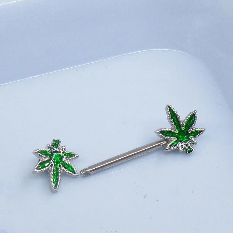 

Stainless steel nipple ring maple leaf nipple rings nipple jewelry body piercing jewelry, As pic