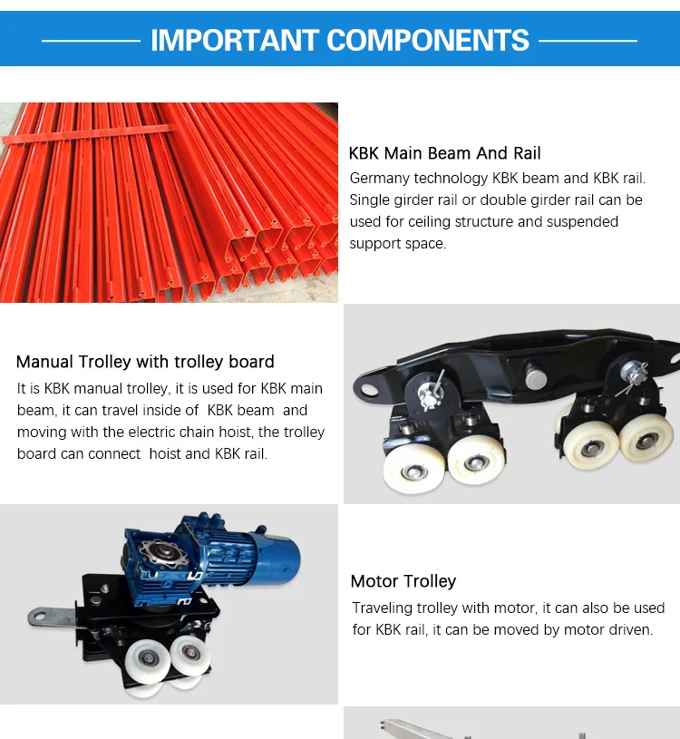 2tons flexible beam light rail kbk overhead crane lifting equipment