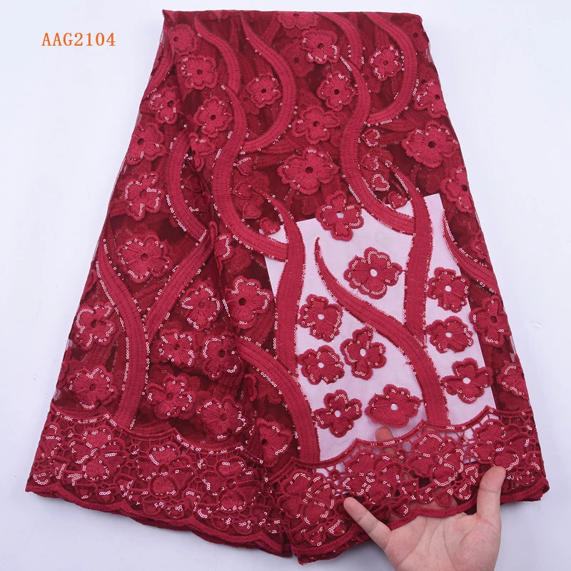 

High-end Fashion French Net Lace Fabric High Quality Gray African Tulle Embroidered Lace Fabric For Evening Dress 2104