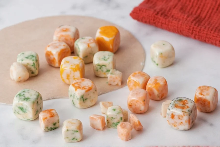 Step-by-step visual guide showing how to dice ginger: selecting fresh ginger root, peeling technique with spoon, slicing into thin coins, stacking slices, and cutting into uniform cubes