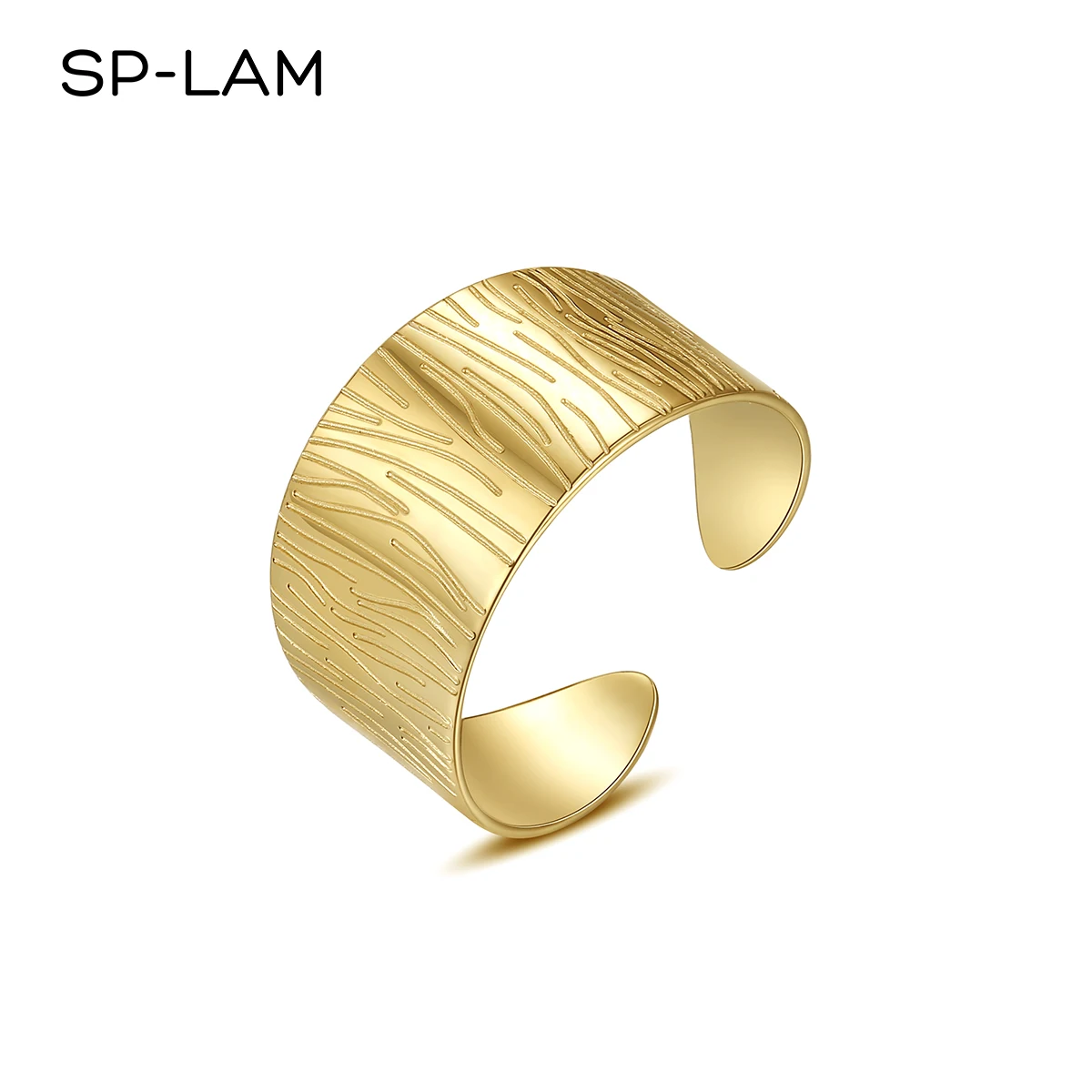 

SP-LAM Big Adjustable Fashion Woman Japanese Hand Wide Metal Elegant Bling Gold Jewelry Ring