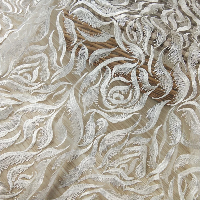 

Classic thick embroidery lace fabric for bridal dress, Ivory