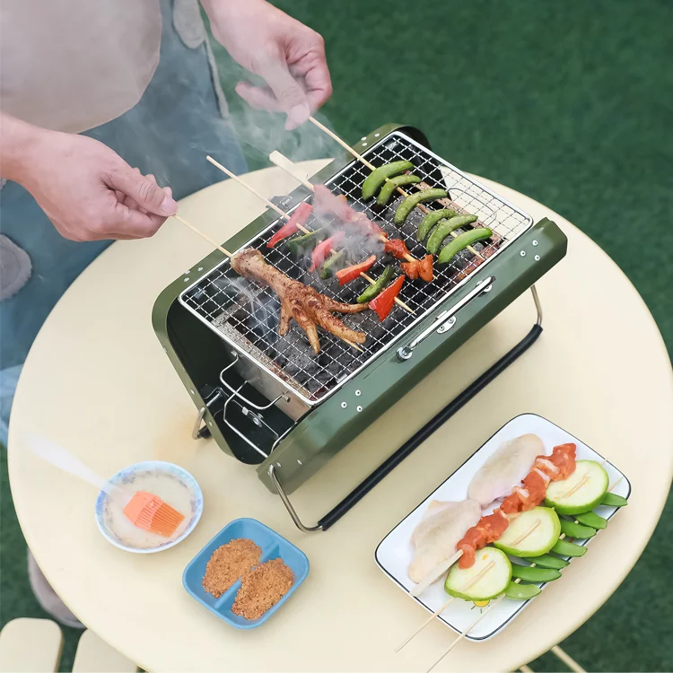

FBM Outdoor Portable Go-Anywhere BBQ Offset Smoker Folding Tabletop Original Kettle Premium Charcoal Grills, Army green silvery red black