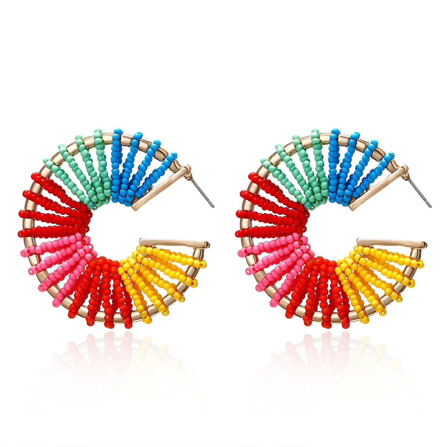 

Newly Designed Mixed Color Seed Bead Wrapped Earring Hoop, Gold