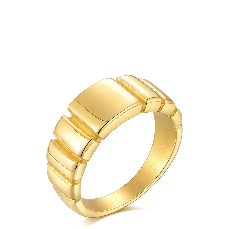 

Latest High Quality 18K Gold Plated Stainless Steel Jewellry Gold Belt Geometric Vertical Stripes Ring R204086