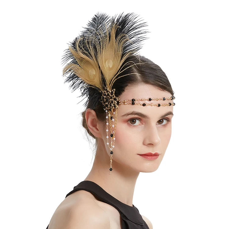 

Deluxe Pearl Hairband Hair Accessories Fashion Retro Fascinators Theme Party Rhinestone Feather Headbands
