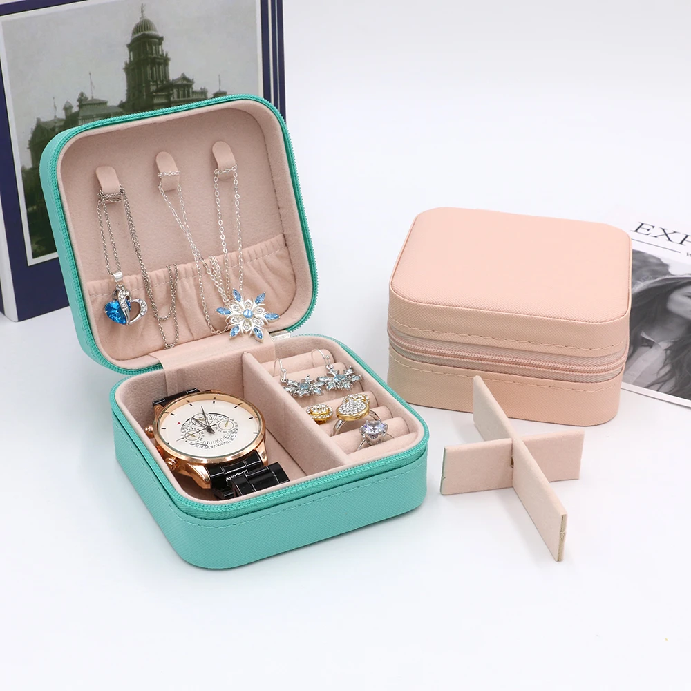 

PVC Jewelry Gift Box Mini Jewellery Storage Case Travel Makeup Organizer Custom Logo Jewelry Box, Pearl white,blue,black,nude,white