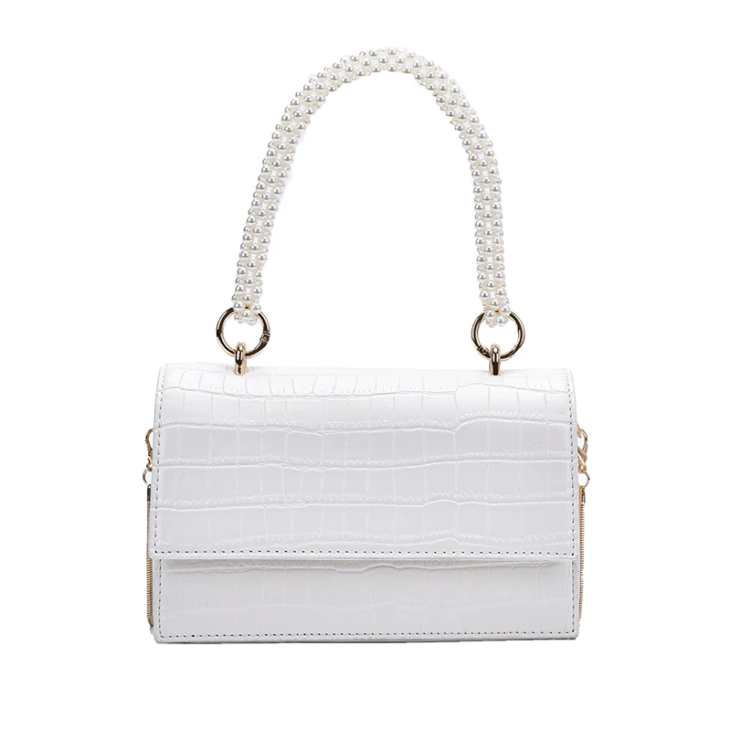 

2020 New Custom Pearl Handle Small PU Leather Crossbody Bags for Women Elegant Solid Color Shoulder Tote Ladies Fashion Handbags