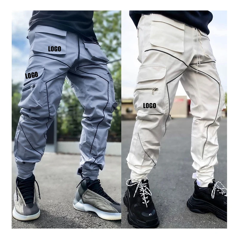 

Free shippingNew trendy muscle fitness mens clothing spring autumn sports casual cargo sweatpants reflective striped track pants, Customized color