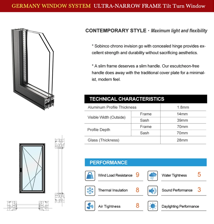 Top 10 supplier thermal break aluminum Double Glazed tempered glass window Aluminum frame glass casement windows
