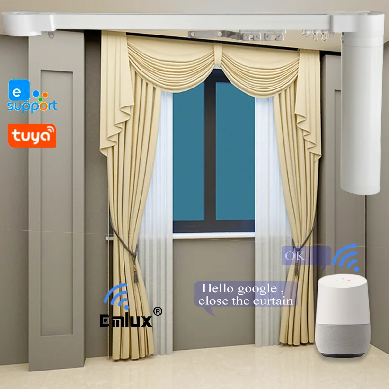 

High quality Electric Motorized Curtain With Track electric curtain Wifi Controlled Smart curtain, White
