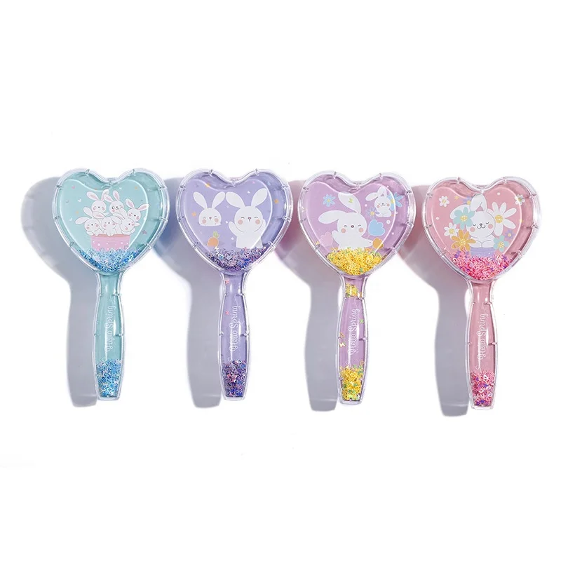 

Ready To Ship Transparent Smooth Hair Detangling Hairbrush Shiny Bunny Glitter Hair Brush Heart-shaped Cartoon Paddle Hair Brush, Customized color