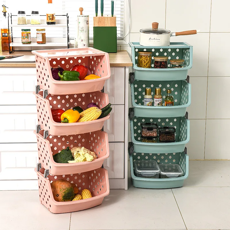 

C297 Multi-Layer Durable Dish Rack Drying Kitchen Storage Rack Plastic Storage Basket High Quality Stackable Organizer