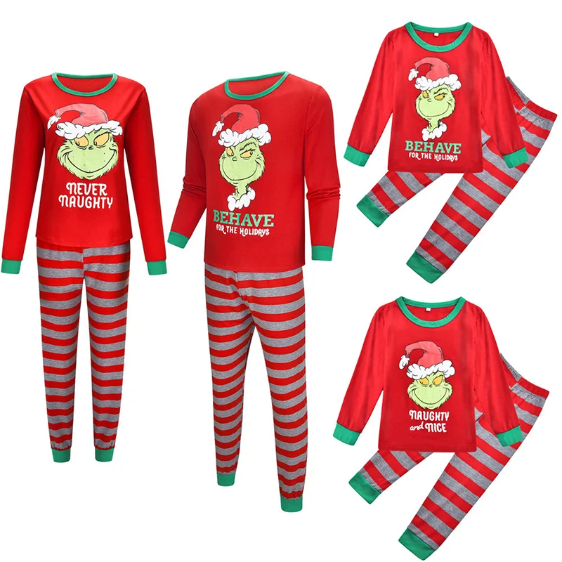 

New Year Christmas Family Pajamas Sets Letter Printing Top Pants Xmas Family Two-piece Sleepwear, Customized color
