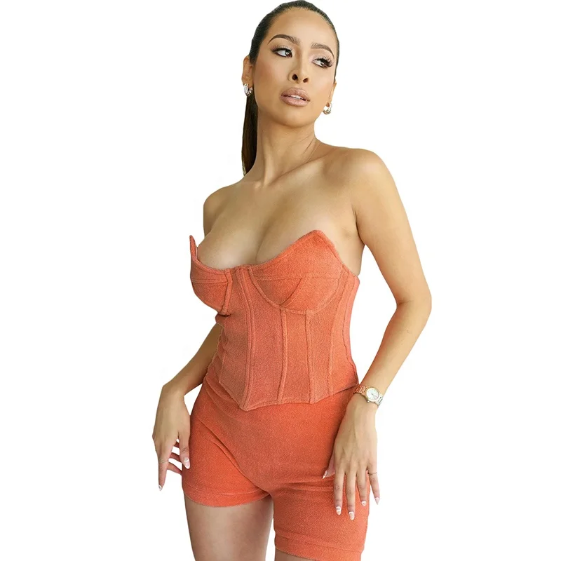 

2021 new arrivals fall autunm sexy low-cut one-line shoulder vest 2 two piece trousers pants set women clothes outfits clothing, Orange/blue/brown