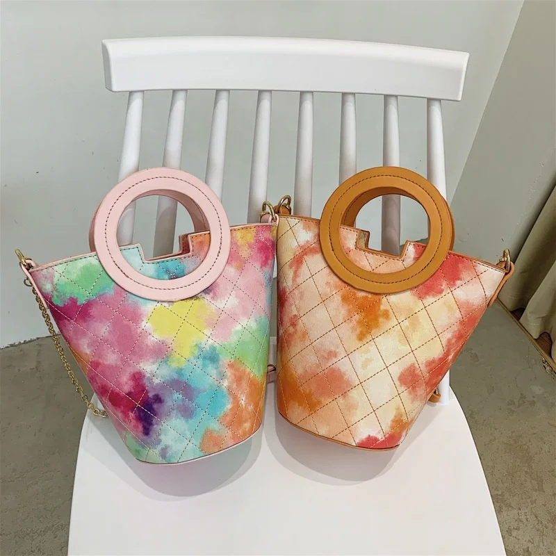 

2021 Womens Fashion Colorful Tie Dye Bucket Handbag Bucket Bag Purse Bag