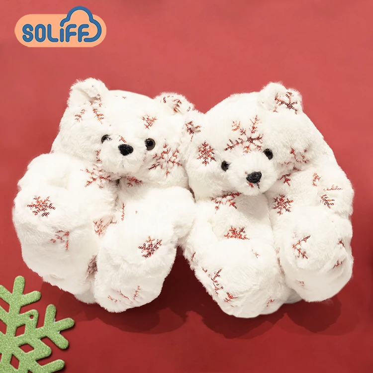 

Popular Teddy Bear Slippers Teddy Bear Slippers New Style Fuzzy Teddy Bear Slippers, Customized color