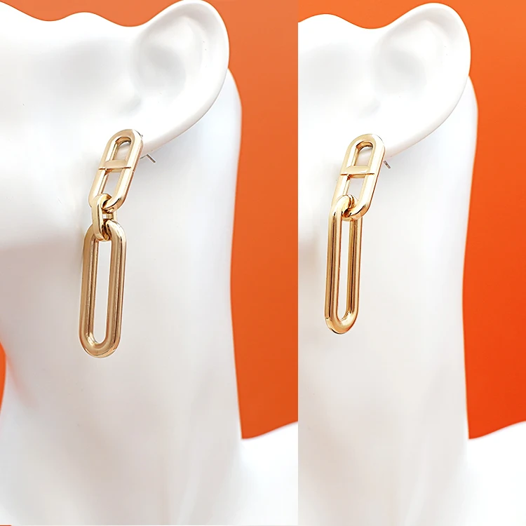 

Geometric Long Round Connecting Ring Dangle Earrings Oval Chain Link Drop Earrings