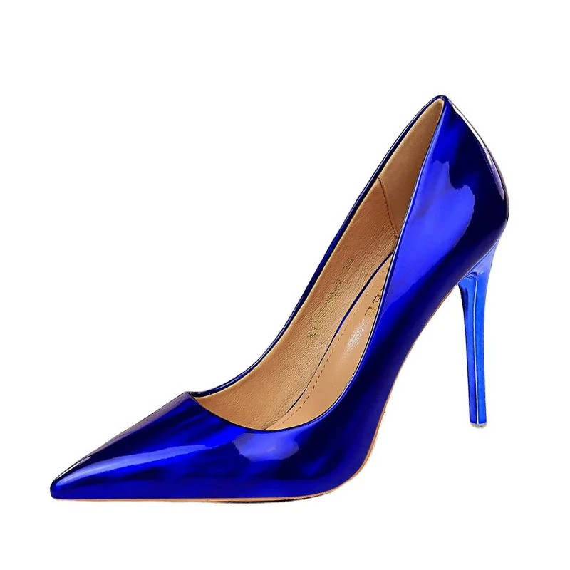 

Dropshipping Party Club Wear Pumps Women Bluk Shoes Glossy Patent Leather Stilettos With Steel Heel