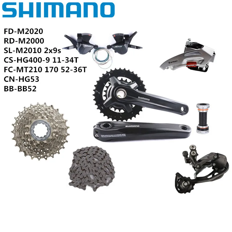 

SHIMANO ALIVIO FC-MT210 170mm 36-22T 2x9s Groupset Shifter M2010 Rear Derailleur M2000 9 Speed BB52 For MTB Mountain Bike Set