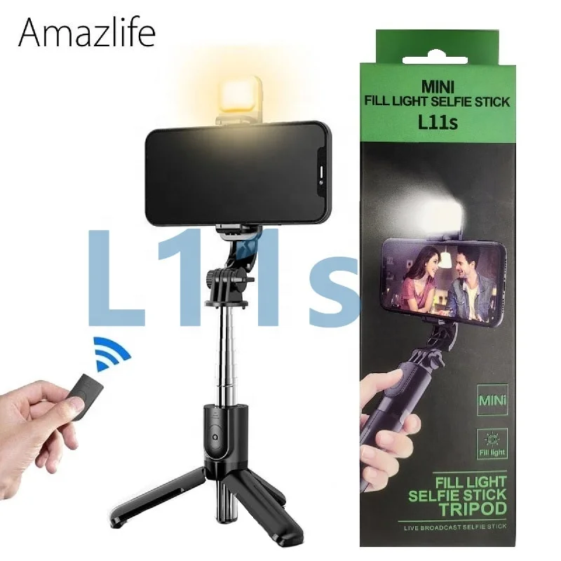 

Amazlife Latest Product L11s Portable Mini Wireless Remote Smartphone Monopod Tripod Selfie Stick with Light and Bluetooths