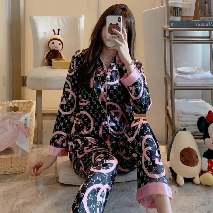 

Women Pajamas Silk Pyjamas Nightwear Silk Long Sleeve Pajama Sets