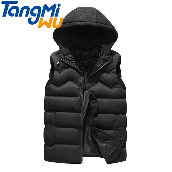 

TMW wholesale men's vests hooded stand collar pocket zip up men's vest casual sleeveless winter cotton vests jacket