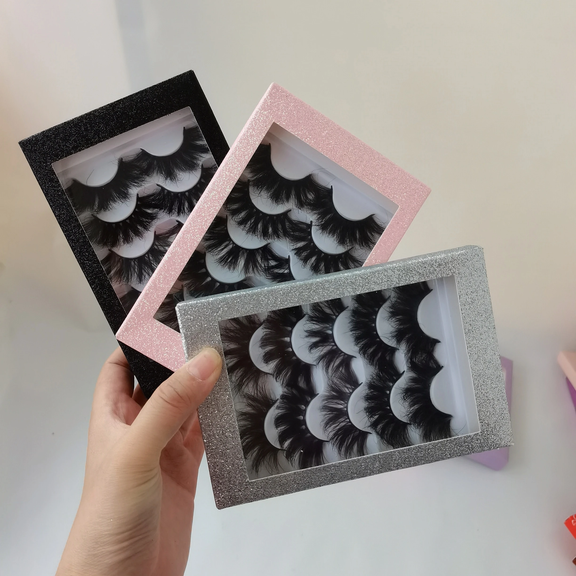 

glitter eyelash box 5 pairs wispies eyelashes pack Custom Lashes books With Your Own Brand